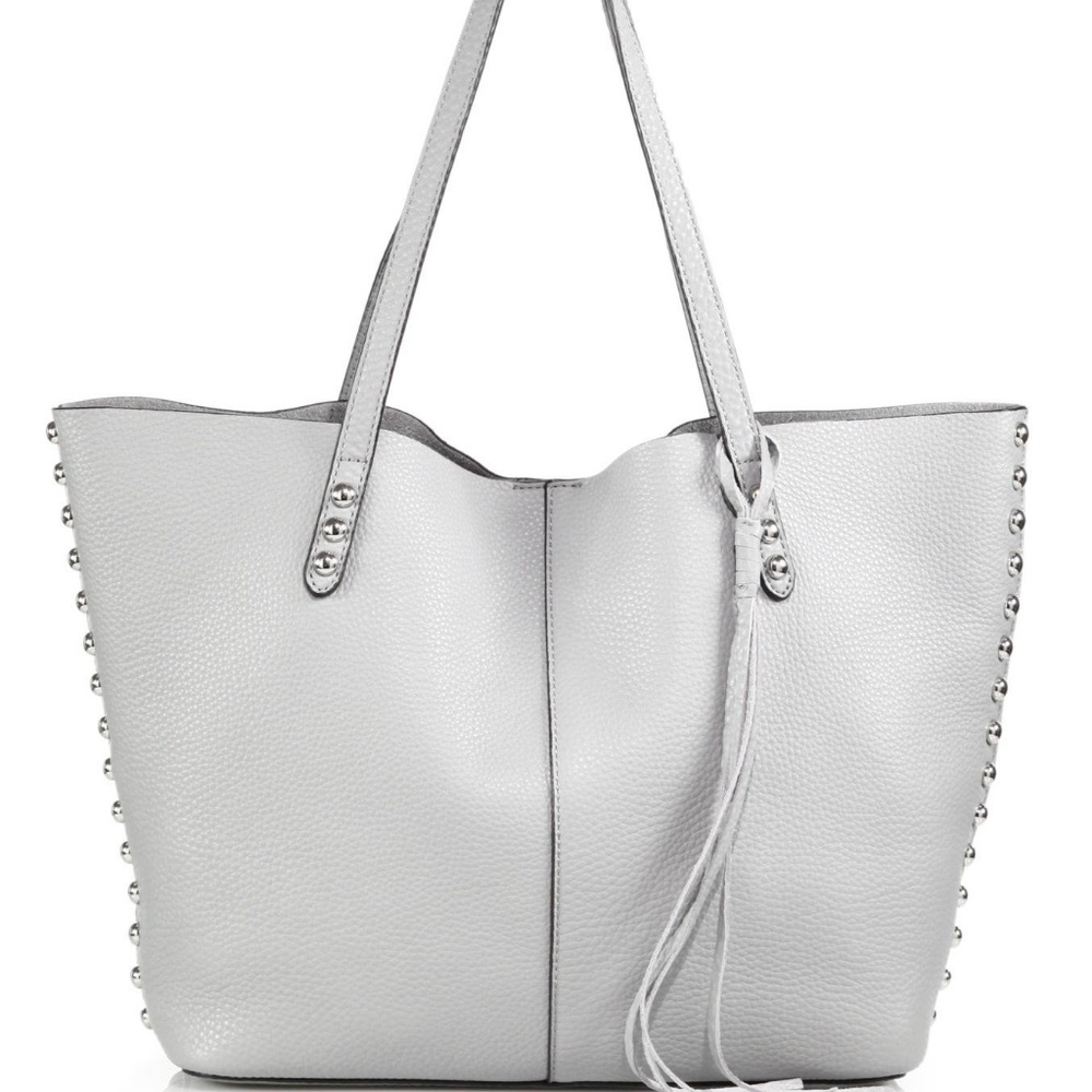 Rebecca Minoff studded leather tassel tote grey